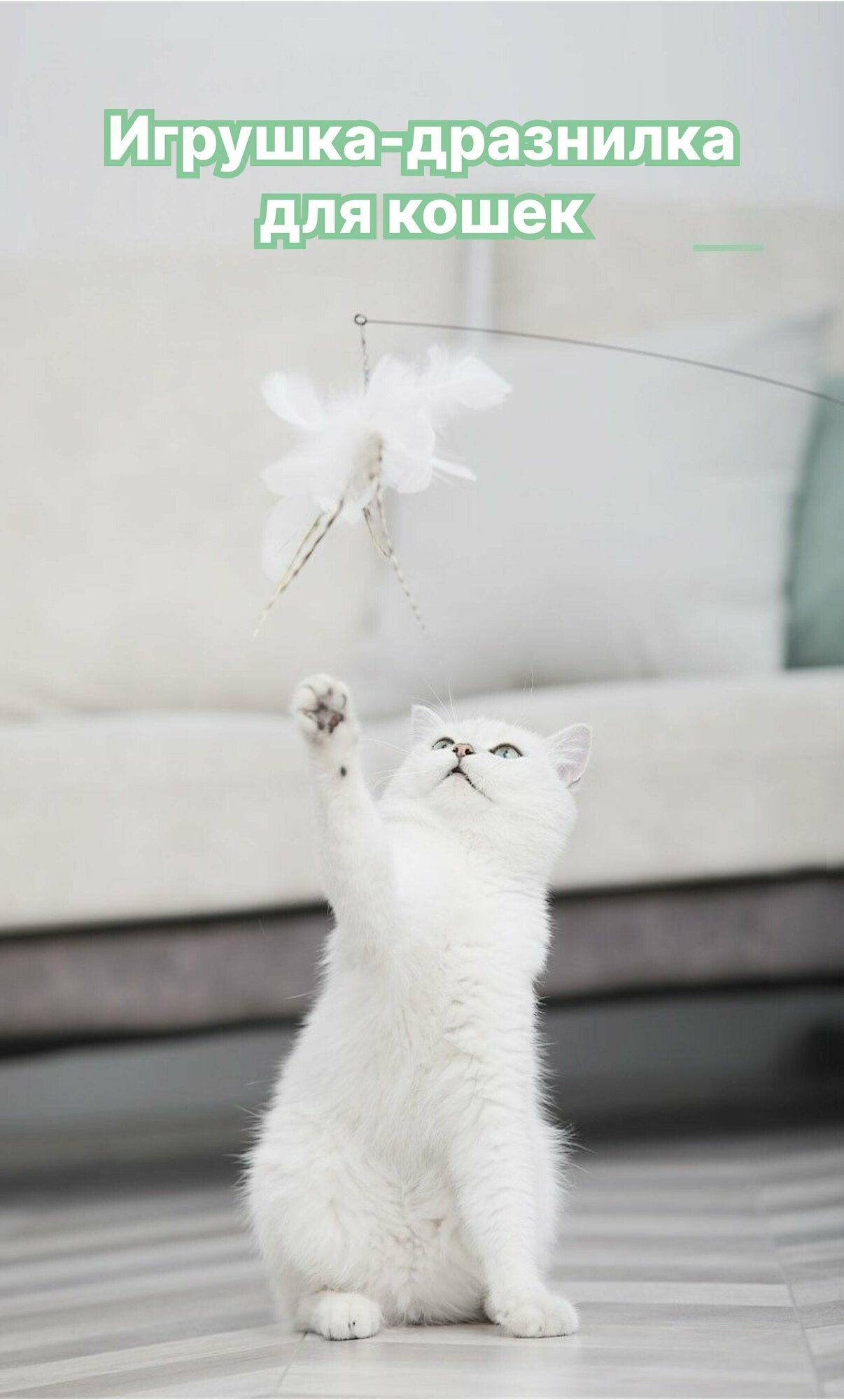 Игрушка для кошек удочка-дразнилка на присоске с насадкой-перья - фотография № 1