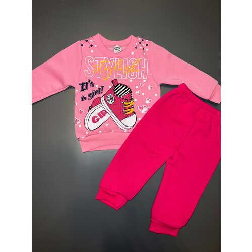 фото Комплект одежды buyumus, свитшот и брюки, повседневный стиль, размер 3 года, розовый