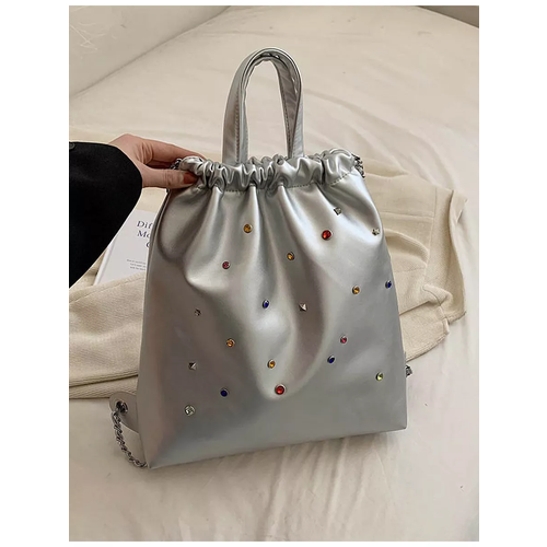 Сумка  шоппер Неушанка, фактура гладкая, серебряный