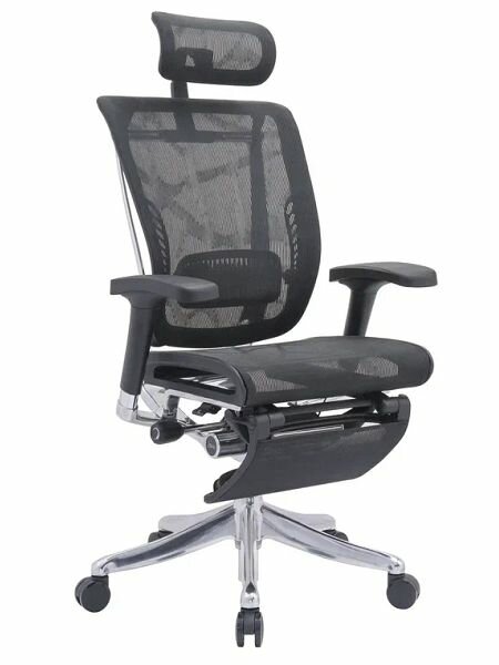 Эргономичное кресло Falto Expert Spring с выдвижной подножкой обивка сетка, сиденье анатомической формы, подголовник регулируемый RSPM01-BK черный
