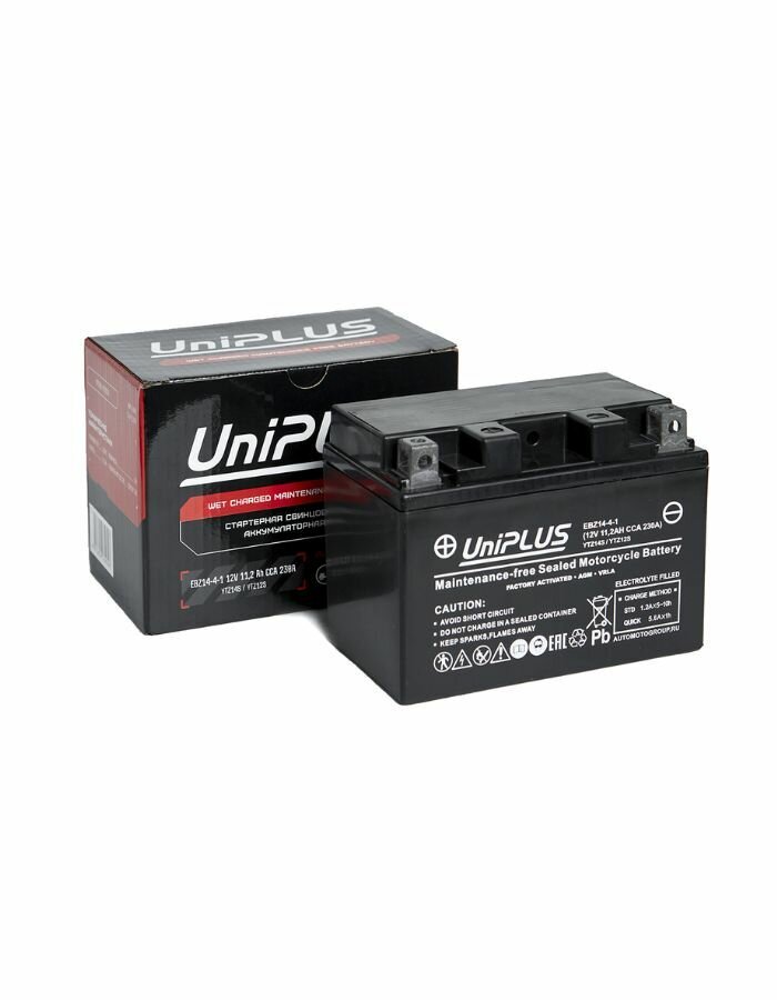 Аккумулятор мото UniPLUS AGM EBZ14-4 11,2Ah ПП 230A (TTZ14S-BS) (150х88х110)
