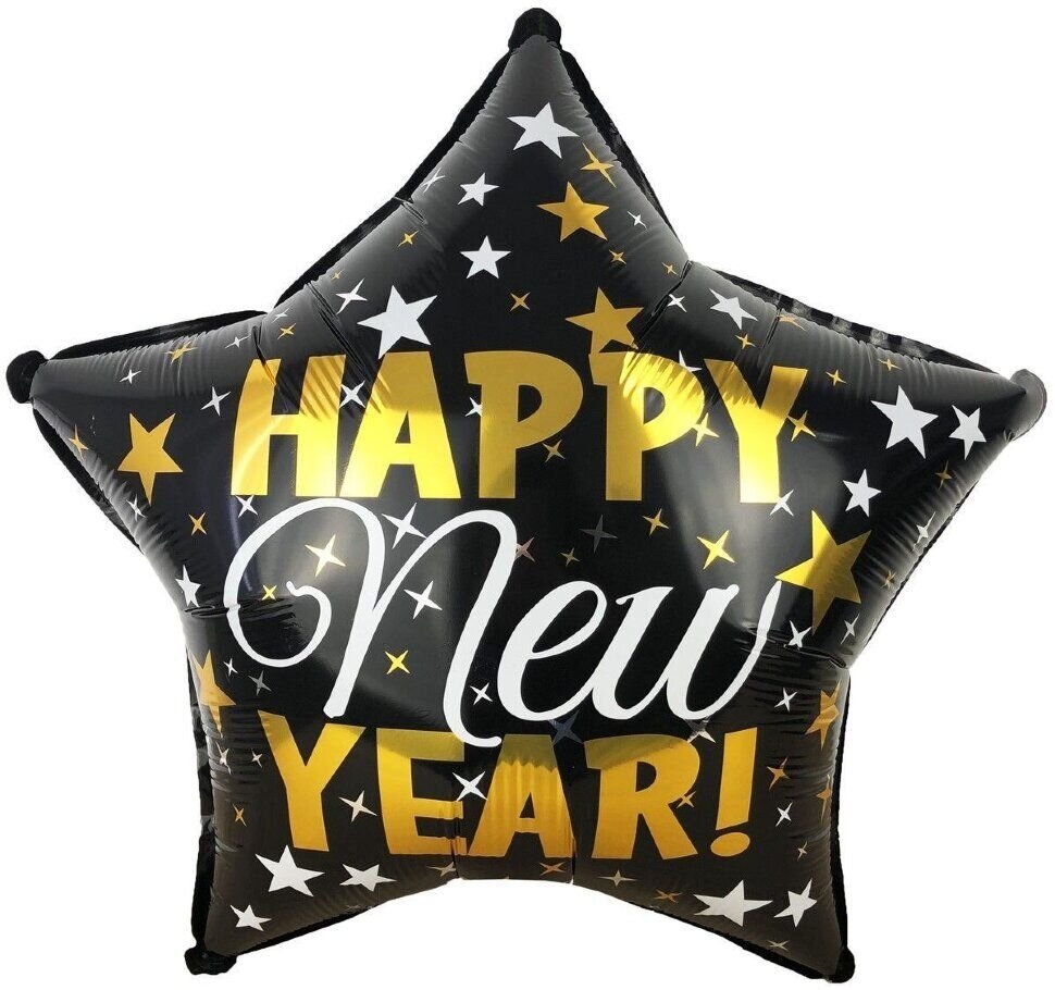 Шар (18'/46 см) Звезда С Новым Годом! (звездопад) Черный 1 шт.