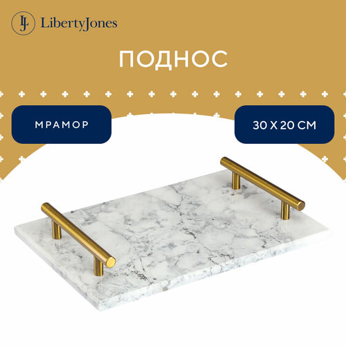 Поднос для подачи и сервировки из белого мрамора с золотистыми ручками 30х20 см Marm Liberty Jones LJ0000329 2602₽