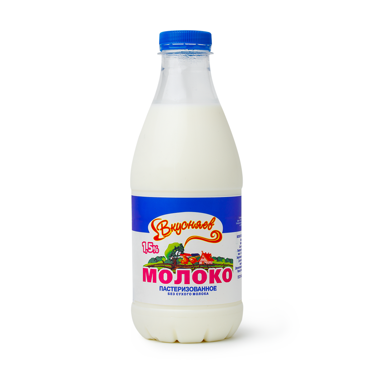 Молоко Вкусняев, пастеризованное, 1,5%, без заменителя молочного жира, 0,93 л