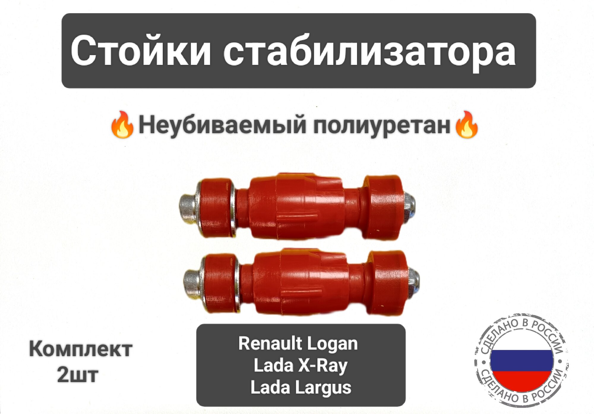 Комплект стоек стабилизатора передней подвески 2шт. на RENAULT LOGAN/ LADA X-RAY/ LADA LARGUS/ Сверхпрочный полиуретан
