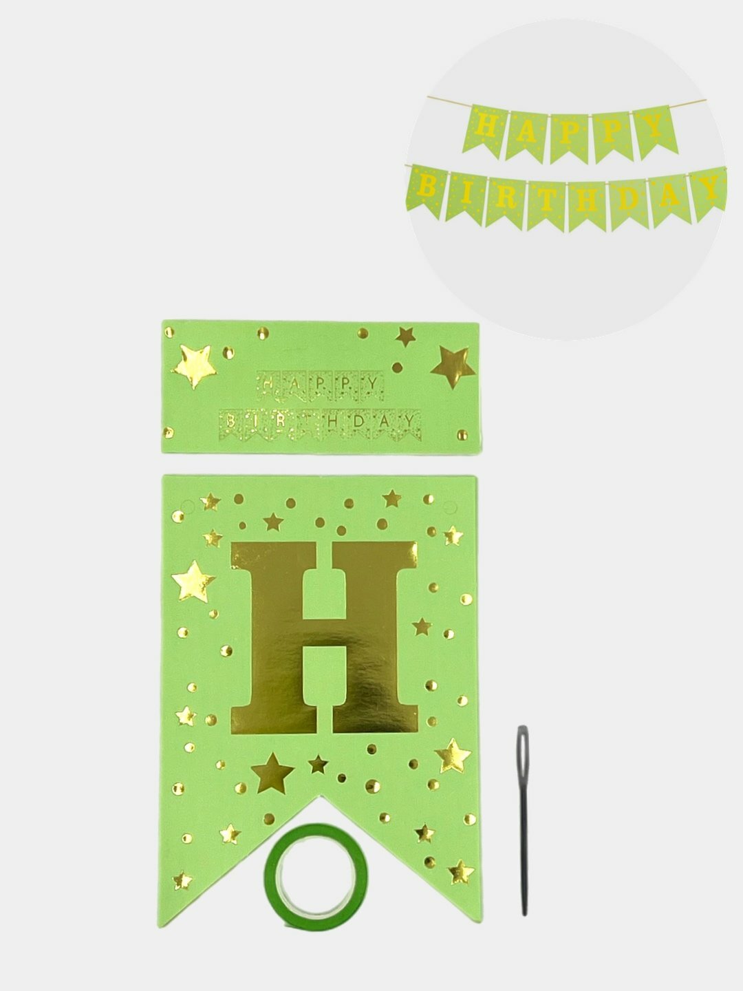Надпись гирлянда Happy birthday, Зеленый, на стену, растяжка буквы