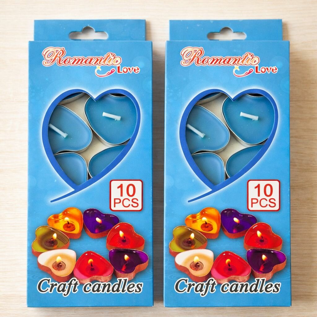 Нежное сердце набор 20 свечей в форме сердца в гильзе голубые