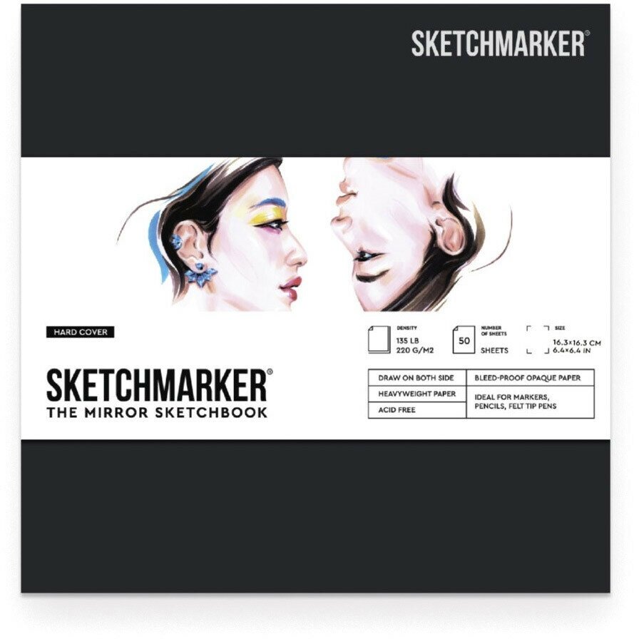 Скетчбук SKETCHMARKER "THE MIRROR" 163х163 мм 50 л 220 г, твердая обложка белая - фото №1