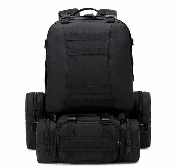 Тактический мужской рюкзак 55 литров, туристический, военный, походный, городской, армейский штурмовой для охоты и рыбалки, черный