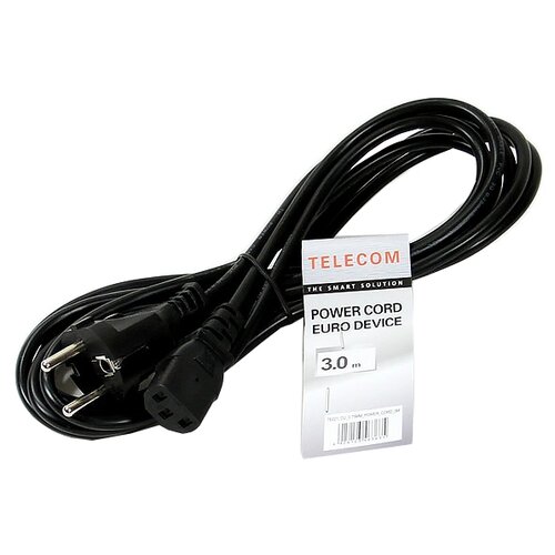 кабель telecom cee 7 7 schuko iec с13 tp021 5 м 1 шт черный Кабель Telecom CEE 7/7 (Schuko) - IEC С13 (TE021-CU0.75), 3 м, черный