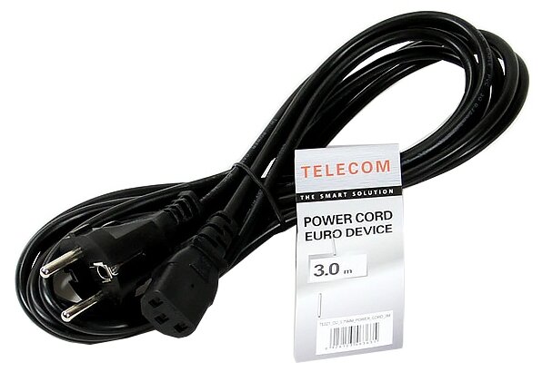 Кабель Telecom CEE 7/7 (Schuko) - IEC С13 (TE021-CU0.75), 3 м, черный - фото №1