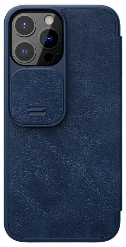 Кожаный чехол-книжка Nillkin Leather Qin Pro c защитой камеры для iPhone 13 Pro Max Синий