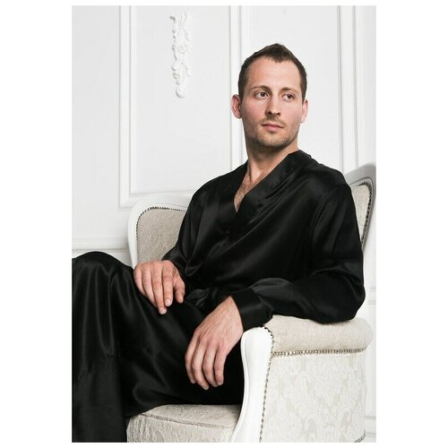 фото Black xl (50-52) мужской шелковый халат, 100% mulberry luxe dream