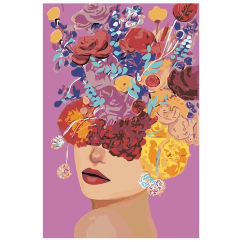 цветочная голова обнаженной девушки раскраска картина по номерам на холсте Цветочная голова девушки Раскраска картина по номерам на холсте