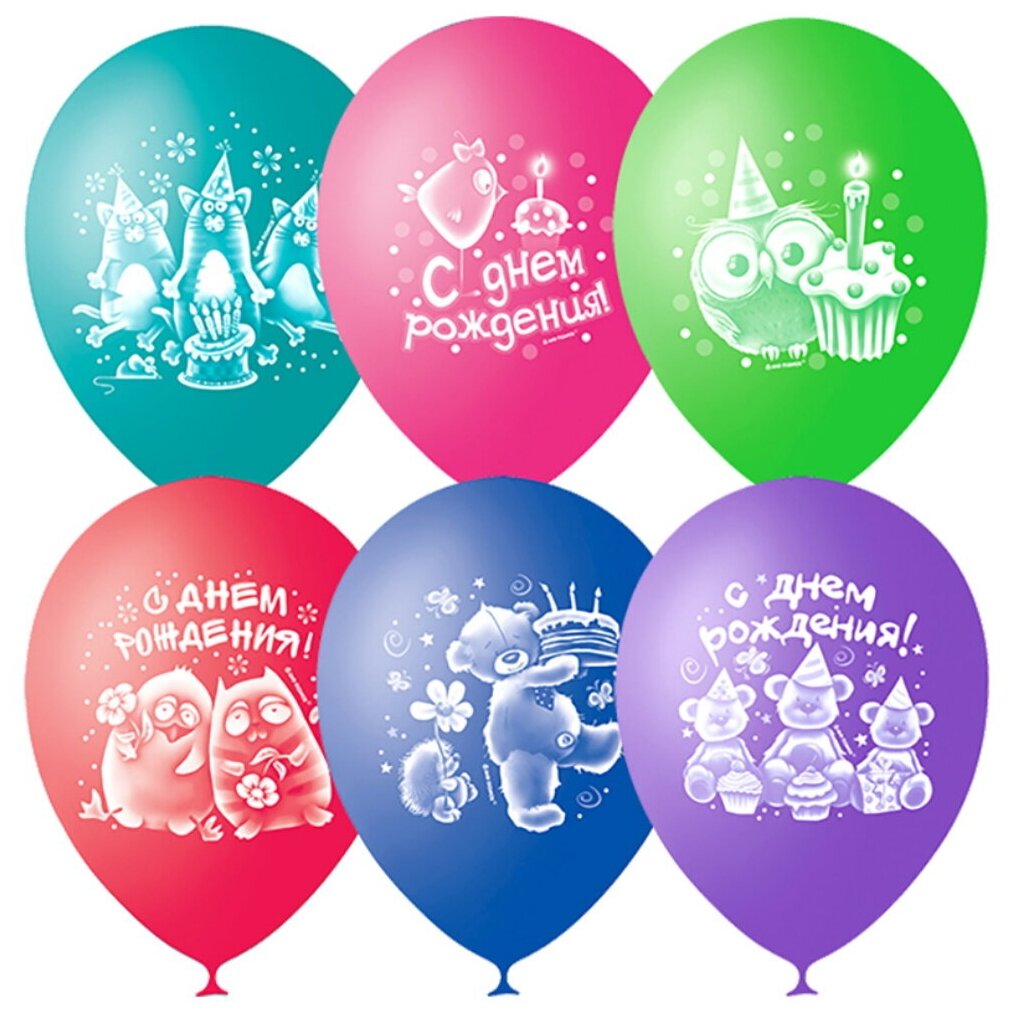 Воздушные шары, 50шт, M10-25см, ПатиБум "Зверушки-Игрушки С Днем Рождения" (4690296048648)