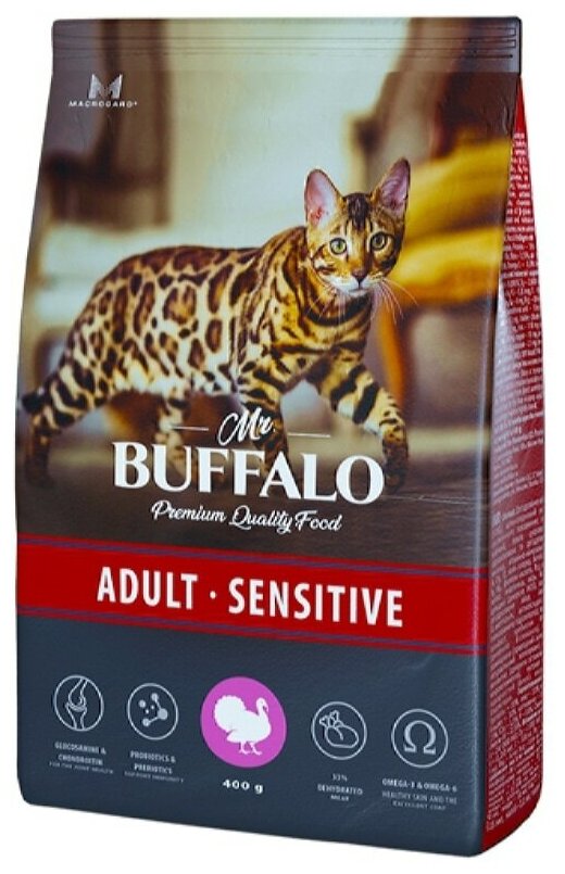 Сухой корм Мистер Баффало (MR.BUFFALO ADULT SENSITIVE) для кошек с чувствительным пищеварением с Индейкой 400гр. - фотография № 18