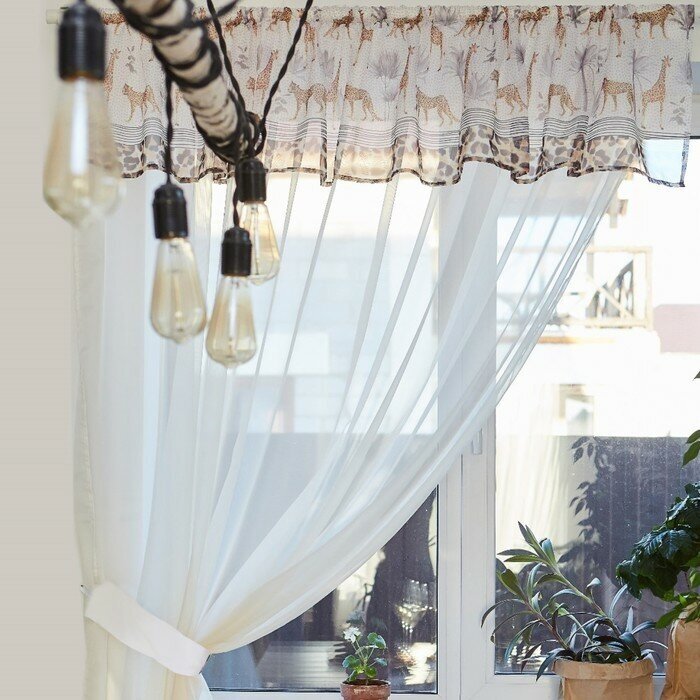 фото Тюль с подхватом и ламбрекеном "Beautiful kitchen" 250х200 см, 100% п/э, вуаль