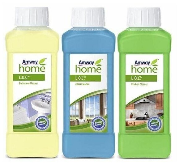 AMWAY набор: L.O.C. Жидкость для мытья стекол и зеркал+Ванная комната+Кухня Амвей ЛОК 500 мл