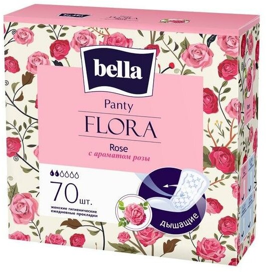 Прокладки женские гигиенические ежедневные bella Panty FLORA Rose с ароматом розы по 70 шт.
