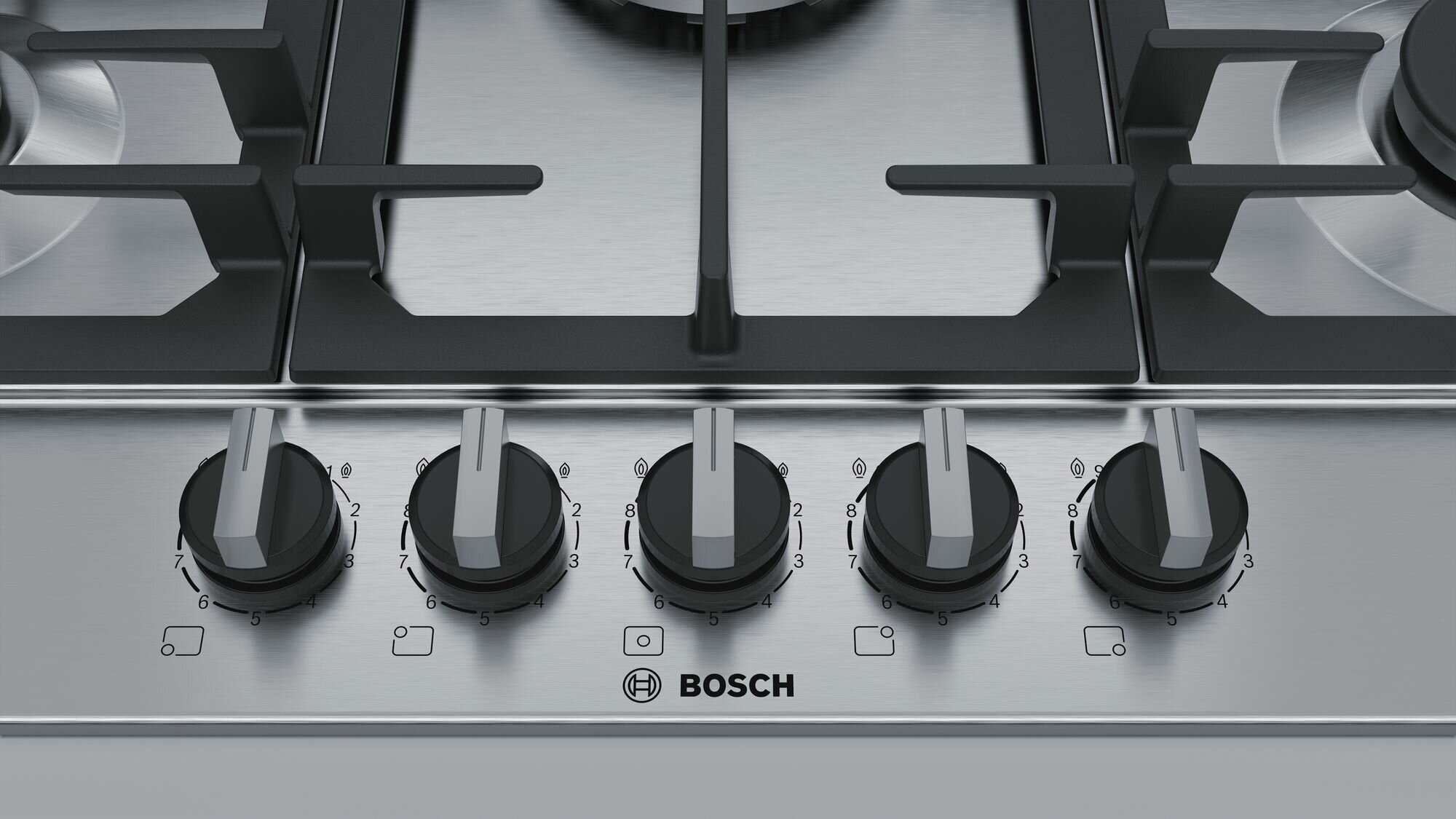 Газовая варочная поверхность Bosch PCQ7A5B90 нержавеющая сталь - фотография № 6