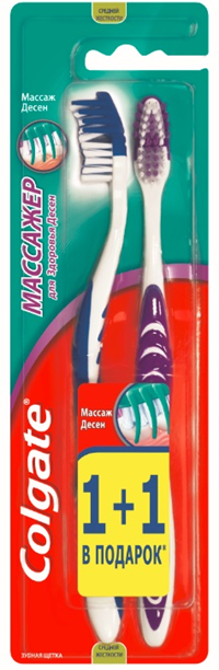 Зубная щетка Colgate Массажер средней жесткости 2 шт цвет в ассортименте