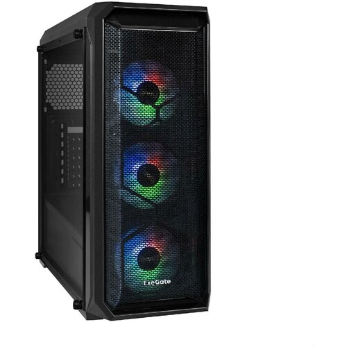 Корпус системного блока EXEGATE i3 NEO (ATX, без БП, 2*USB+1*USB3.0, HD аудио, черный, 3 вент. 12см с RGB подсветкой, контроллер + ПДУ, ARGB