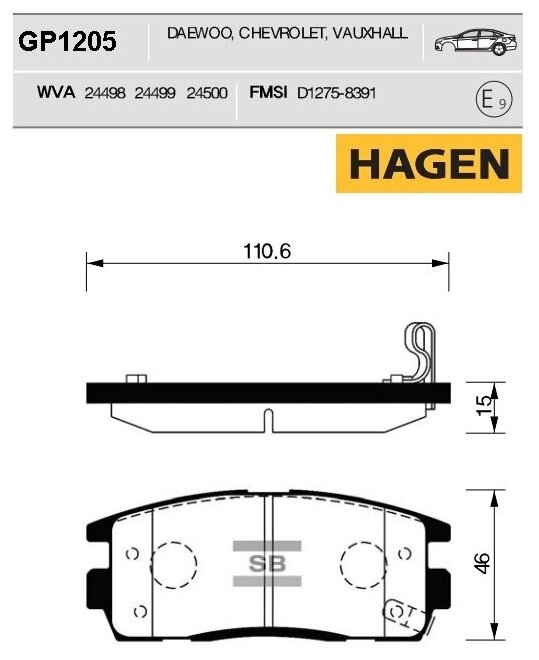 Тормозные колодки задние GP1205 для CHEVROLET CAPTIVA 20-32 2006-09 \ OPEL ANTARA 24/32 2006-2009