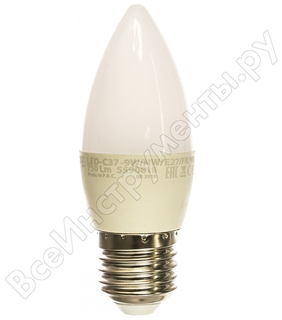 Светодиодная лампа Volpe LED-C37-9W/NW/E27/FR/NR. Форма свеча матовая. UL-00003806 15932149