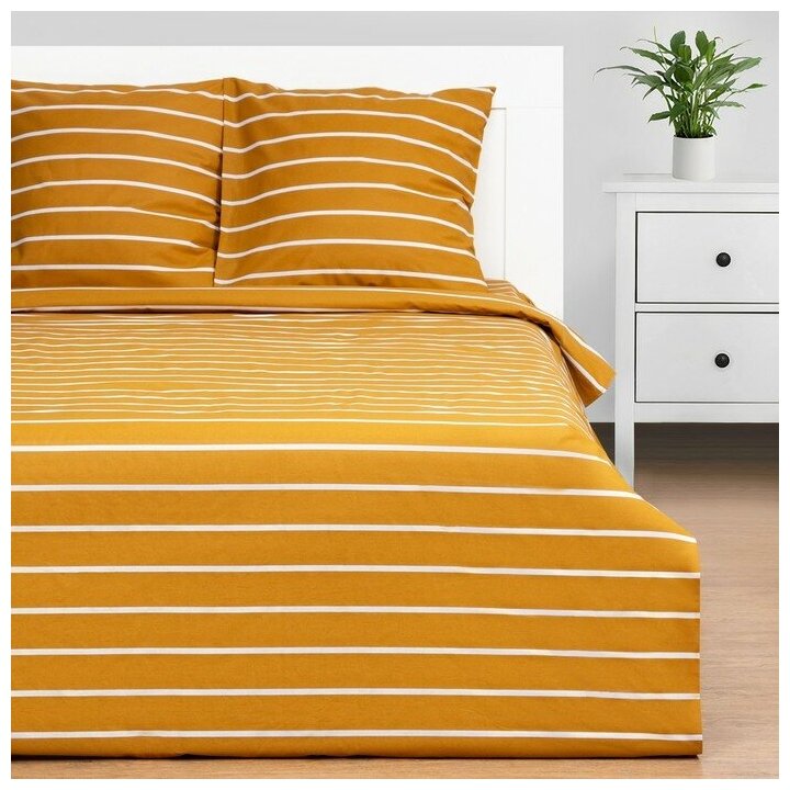 Постельное бельё Этель 2 сп Mustard stripes 175х215см 200х220см 70х70см-2 шт 100% хлопок поплин