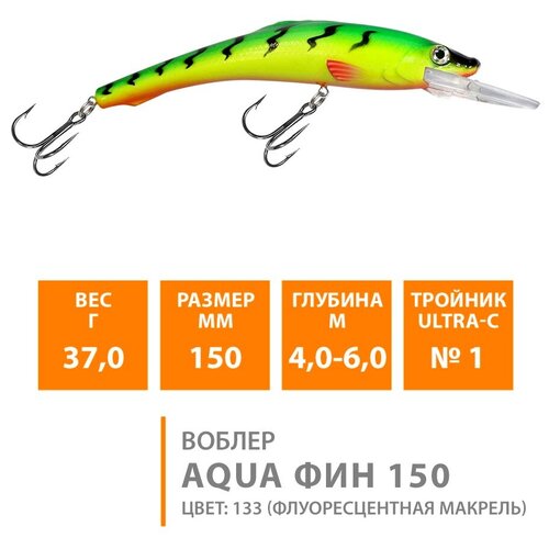 фото Воблер для рыбалки плавающий aqua фин 150mm 37g заглубление от 4 до 6m цвет 133