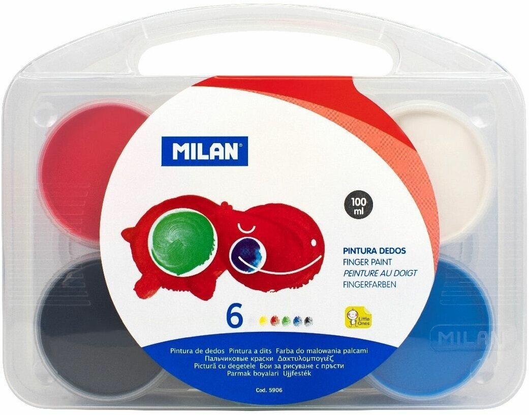 Набор пальчиковых красок MILAN 6 цв х 100 мл, базовые цвета, в пластиковом боксе - фото №2
