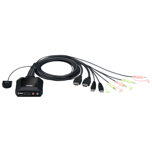 Квм переключатель ATEN 2-Port USB 4K HDMI Cable KVM Switch (CS22H-AT) настольный kvm переключатель aten cs1824 cs1824 at g 4 портовый настольный usb 3 0 aten cs1824 at g