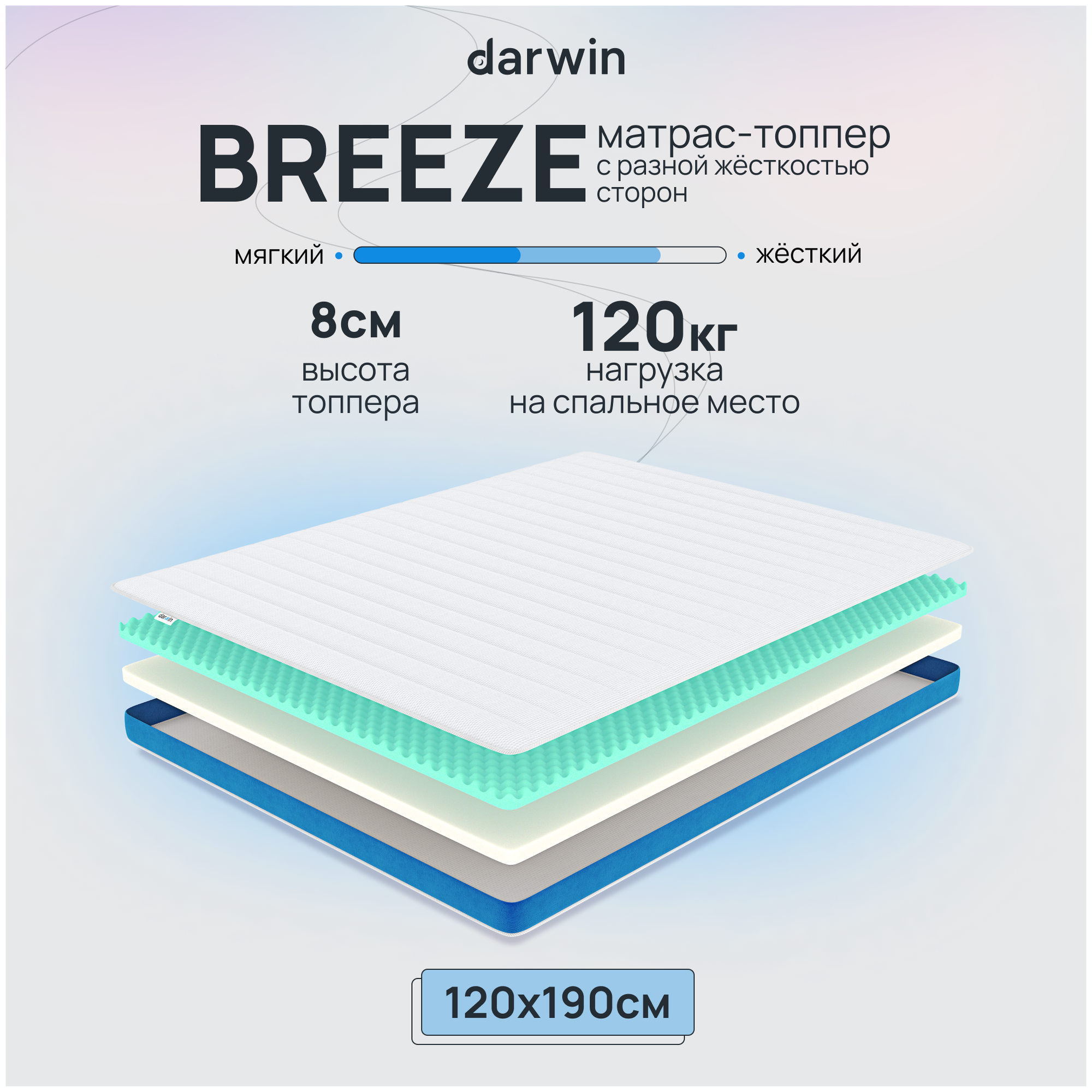 Матрас-топпер двухсторонний Darwin Breeze с эффектом памяти анатомический ортопедический высота 8 см