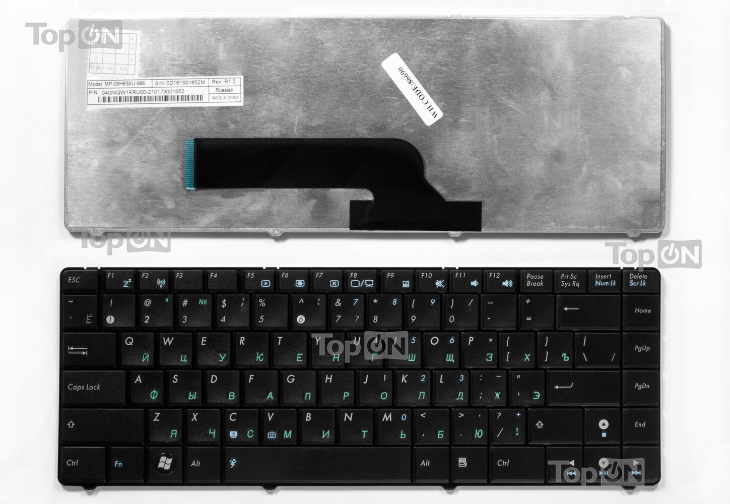 Клавиатура для ноутбука Asus K40, P81, F82 Series. Плоский Enter. Черная, без рамки. PN: 04GNQW1KUS00-1.