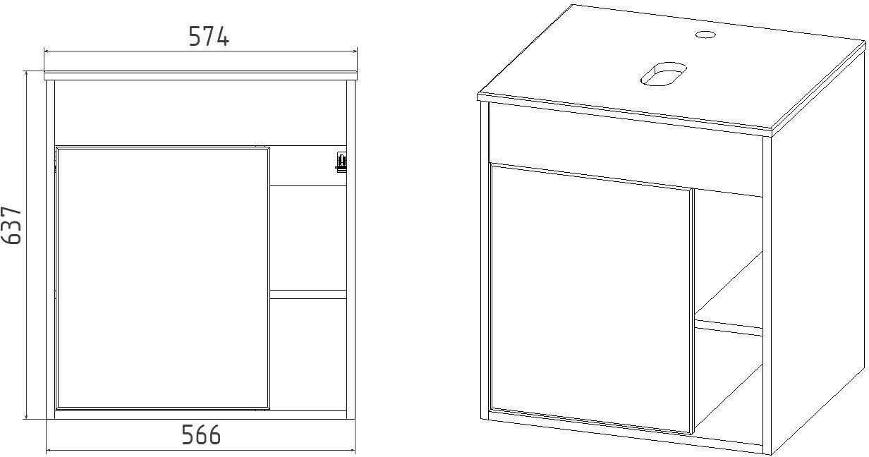 Тумба под раковину Viant Бостон 60 VBOS56N-T1STP - фото №4