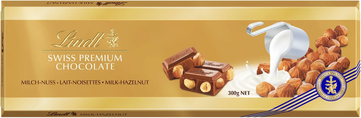 Шоколад Lindt Gold Swiss Premium Milk - Hazelnut Chocolate / Линд Премиум Молочный с цельным фундуком, 300 гр (Швейцария) - фотография № 14