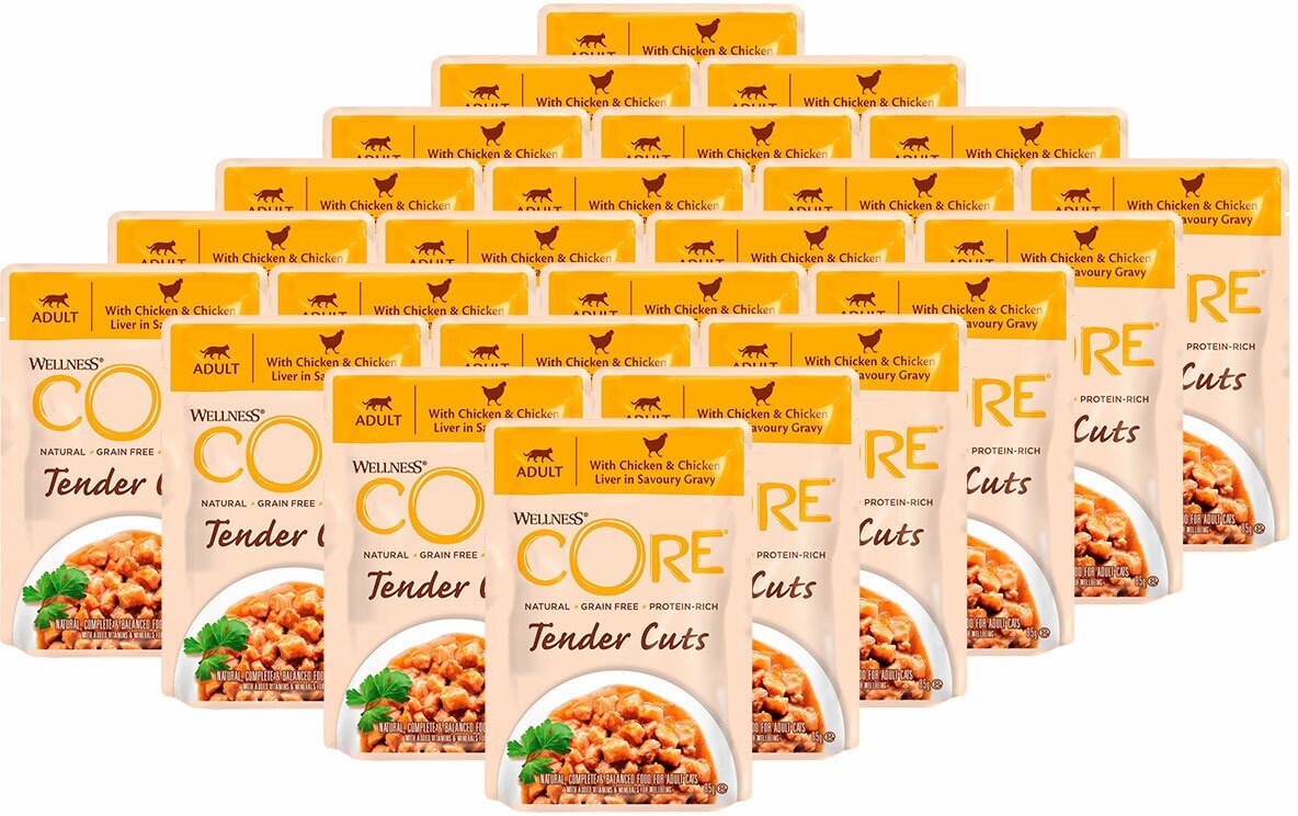 CORE TENDER CUTS для взрослых кошек с нежными кусочками курицы и куриной печени в соусе 85 гр (85 гр х 24 шт)