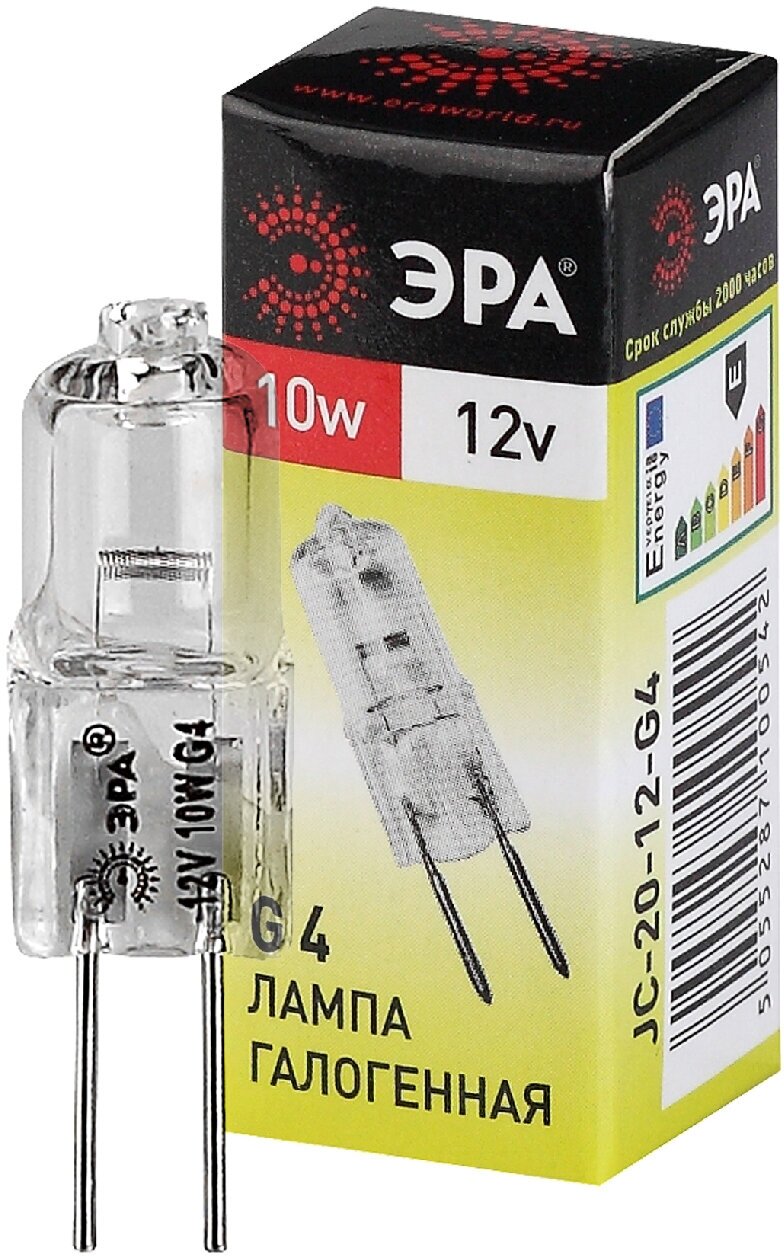 Лампочка галогенная ЭРА G4-JC-10W-12V Капсула 10 Вт 3000К