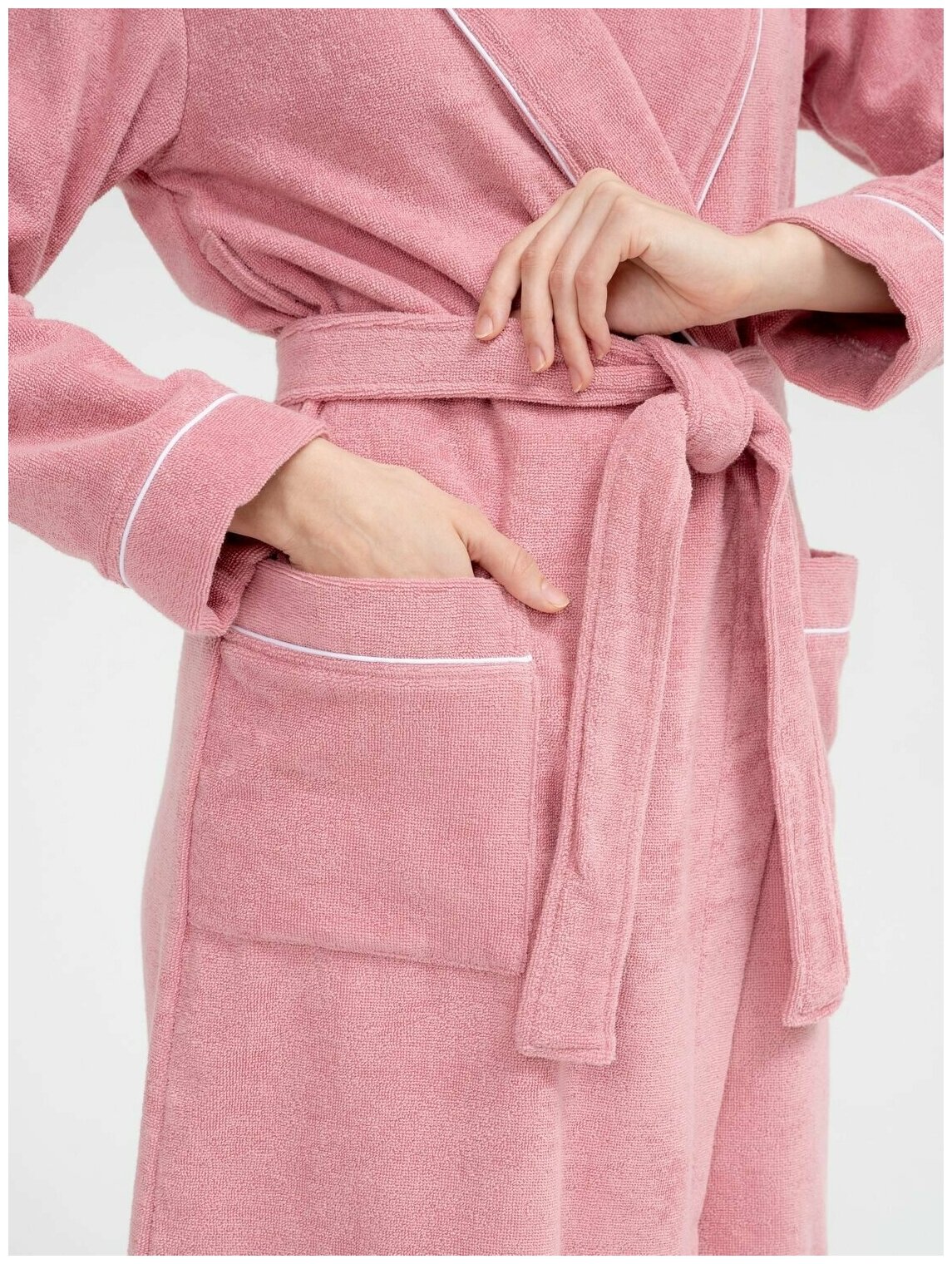Женский махровый халат с кантом Росхалат, пудрово-розовый. Размер 46-48 - фотография № 4