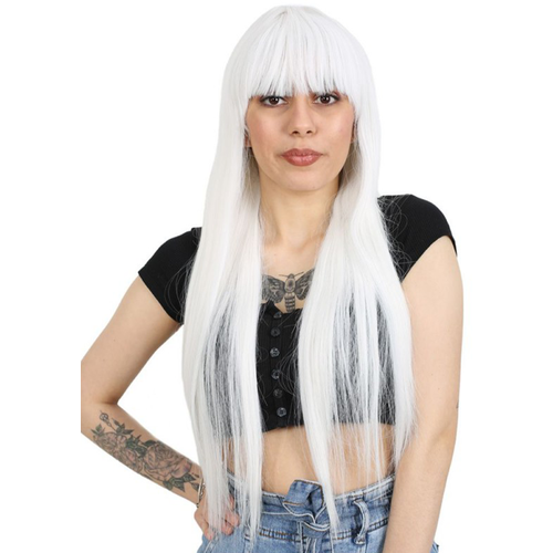 Карнавальный праздничный парик из искусственного волоса Riota Длинные прямые волосы, белый, 1 шт