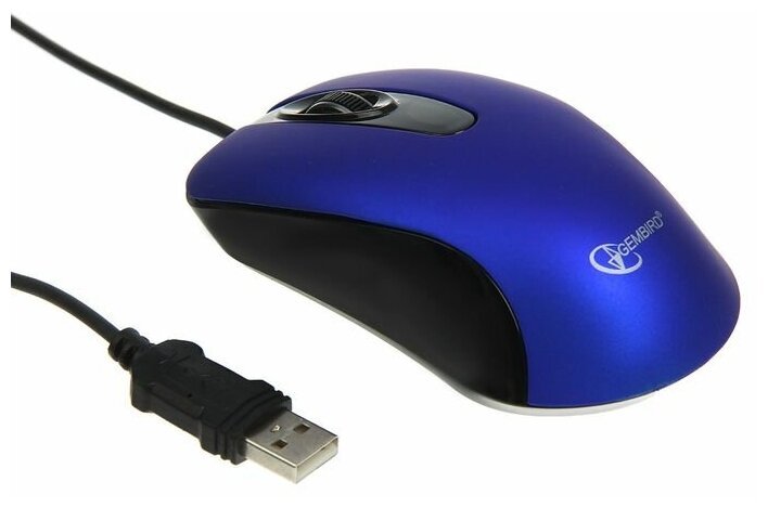 Мышь Gembird MOP-400 проводная оптическая бесшумная 1000 dpi USB чёрно-синяя