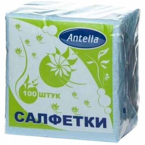 Салфетки бумажные Antella, 1-слойные, цвет голубой, 24х24 см, 100 шт