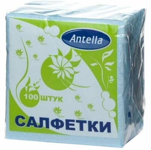 Салфетки бумажные Antella, 1-слойные, цвет голубой, 24х24 см, 100 шт, 3 упаковки