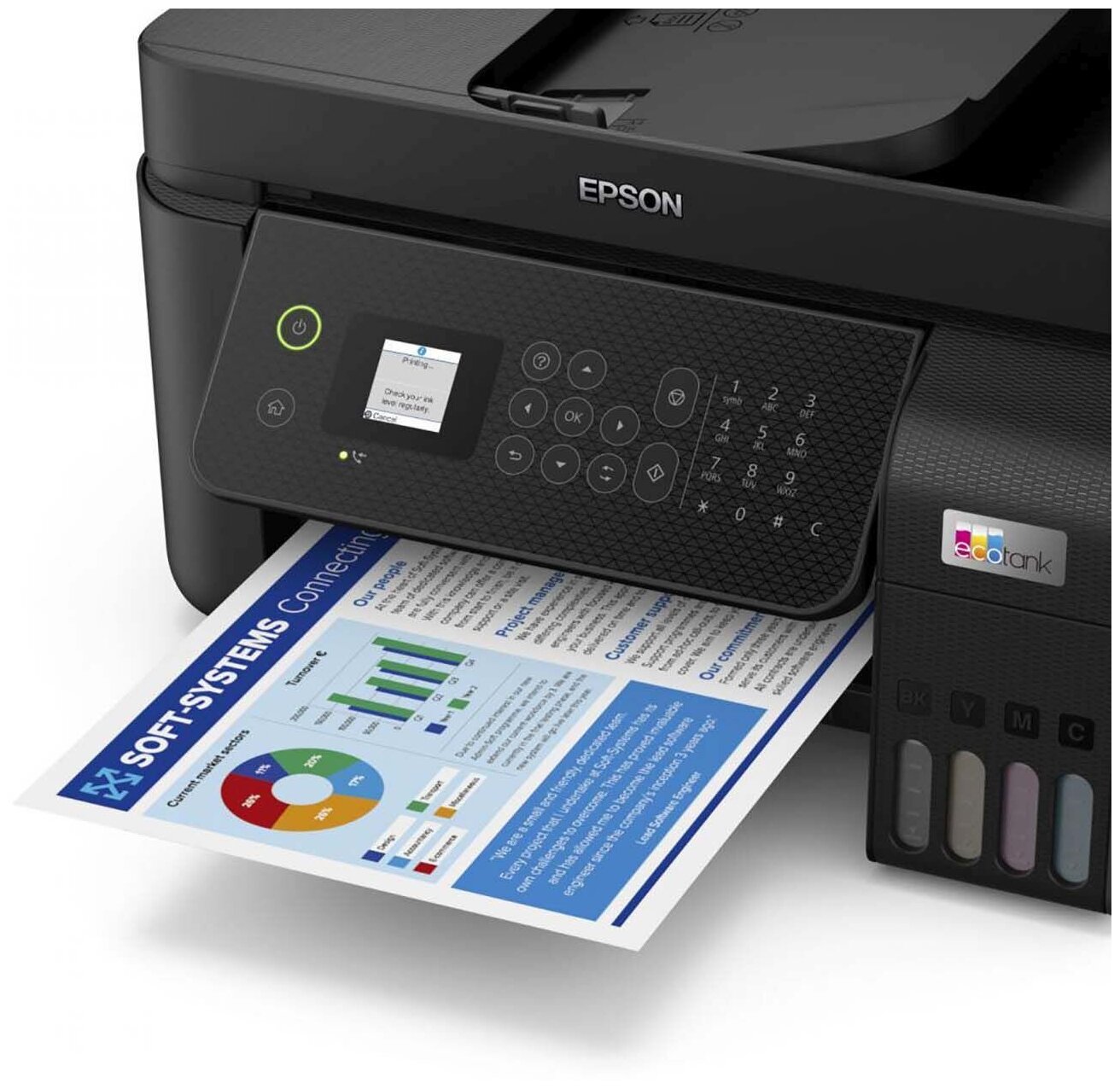 Epson L5290 МФУ А4 цветное: принтер/копир/сканер/факс, 33/15 стр./мин.(чб/цвет), ADF 30 стр., USB/LAN, в комплекте чернила 7 500/4 500 стр.(чб/цвет) (C11CJ65409) - фото №7