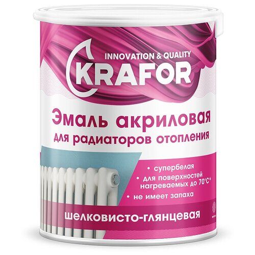 Эмаль для радиаторов отопления Krafor, акриловая, шелковисто-глянцевая, 3 кг, белая яркраски быстроэмаль для радиаторов отопления акриловая белая шелковисто матовая база а ведро 0 9 кг