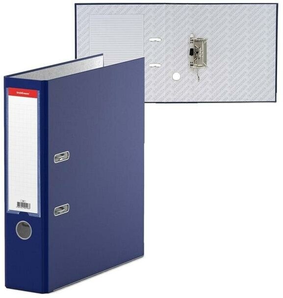 Папка-регистратор А4, 70 мм, "Бизнес", собранная, синяя, пластиковый карман, металлический кант, картон 2 мм, вместимость 450 листов