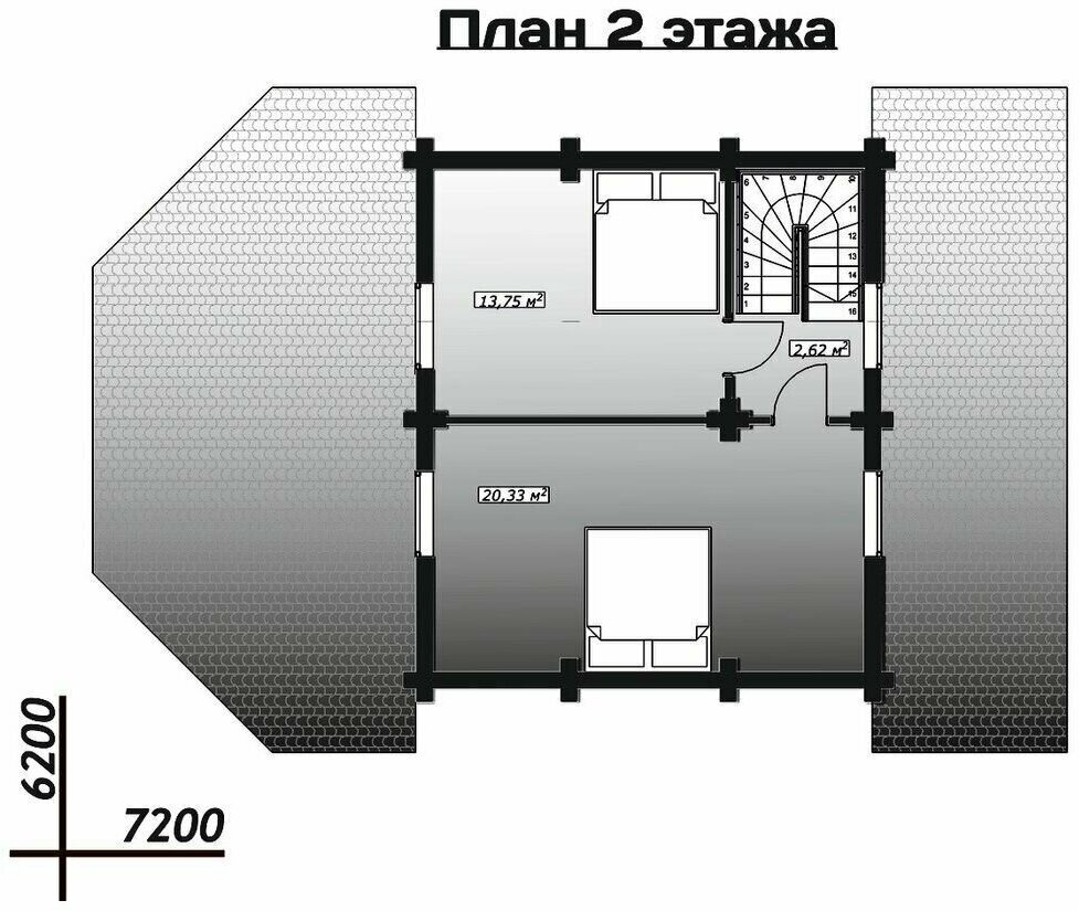 Готовый проект дома из оцилиндрованного бревна / Двухэтажный / 81,33 м2 - фотография № 3