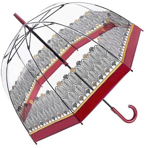 Зонт-трость FULTON, механика, купол 84 см, 8 спиц, прозрачный, для женщин, красный