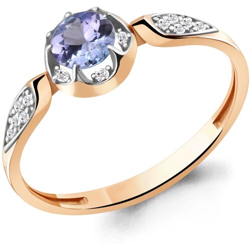 фото Золотое кольцо aquamarine 963983к с бриллиантом и танзанитом diamant-online
