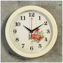 Часы настенные круглые"Розы", белый обод, 23х23 см Рубин 2643195